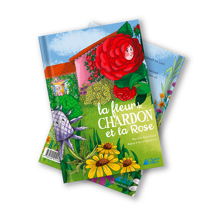 Photo de couverture du livre pour enfant le charbon et la rose, dessins de fleurs dans un jardin